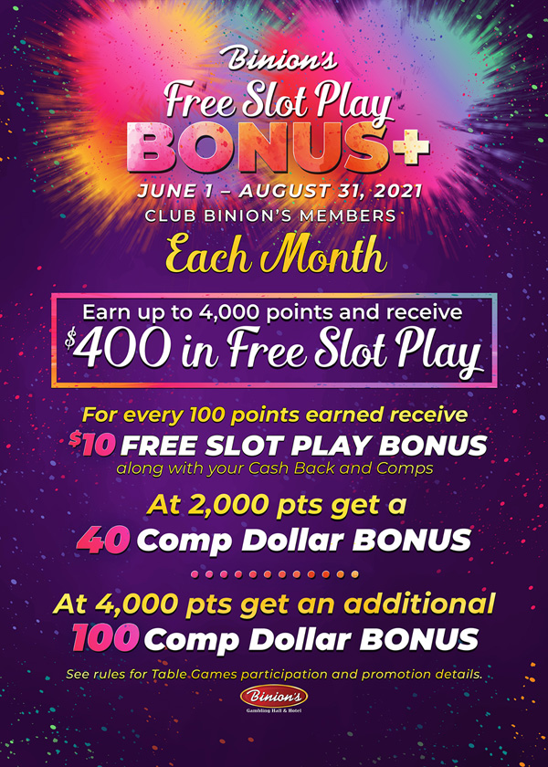 Binion's Free Slot Play Bonus Plus